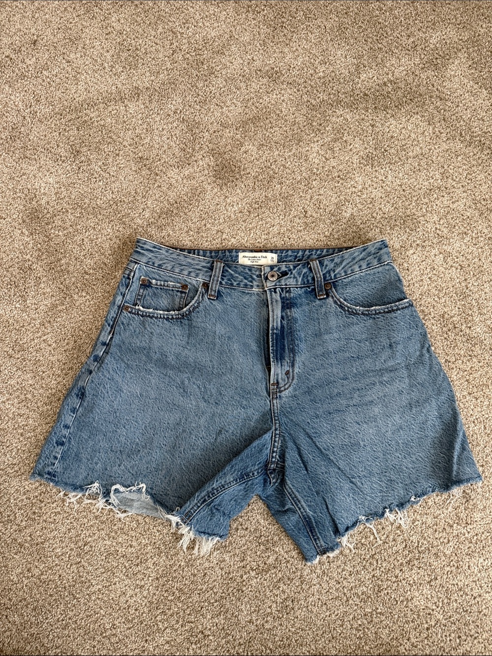 Abercrombie & Fitch Curve Love Distressed Light Blue Denim Shorts